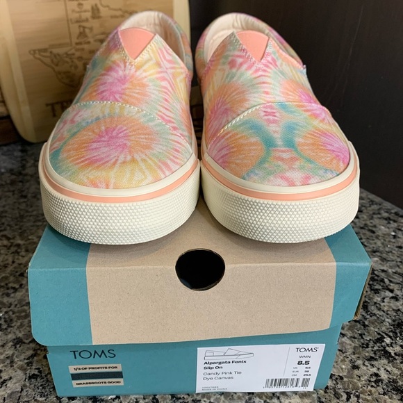 Toms Alpargata Slip On Candy Pink Tie Dye Canvas Sneaker Size 8 1/2 New - Picture 4 of 8